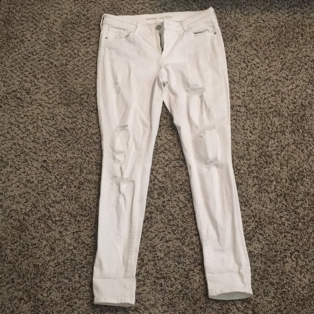 Distressed white denim